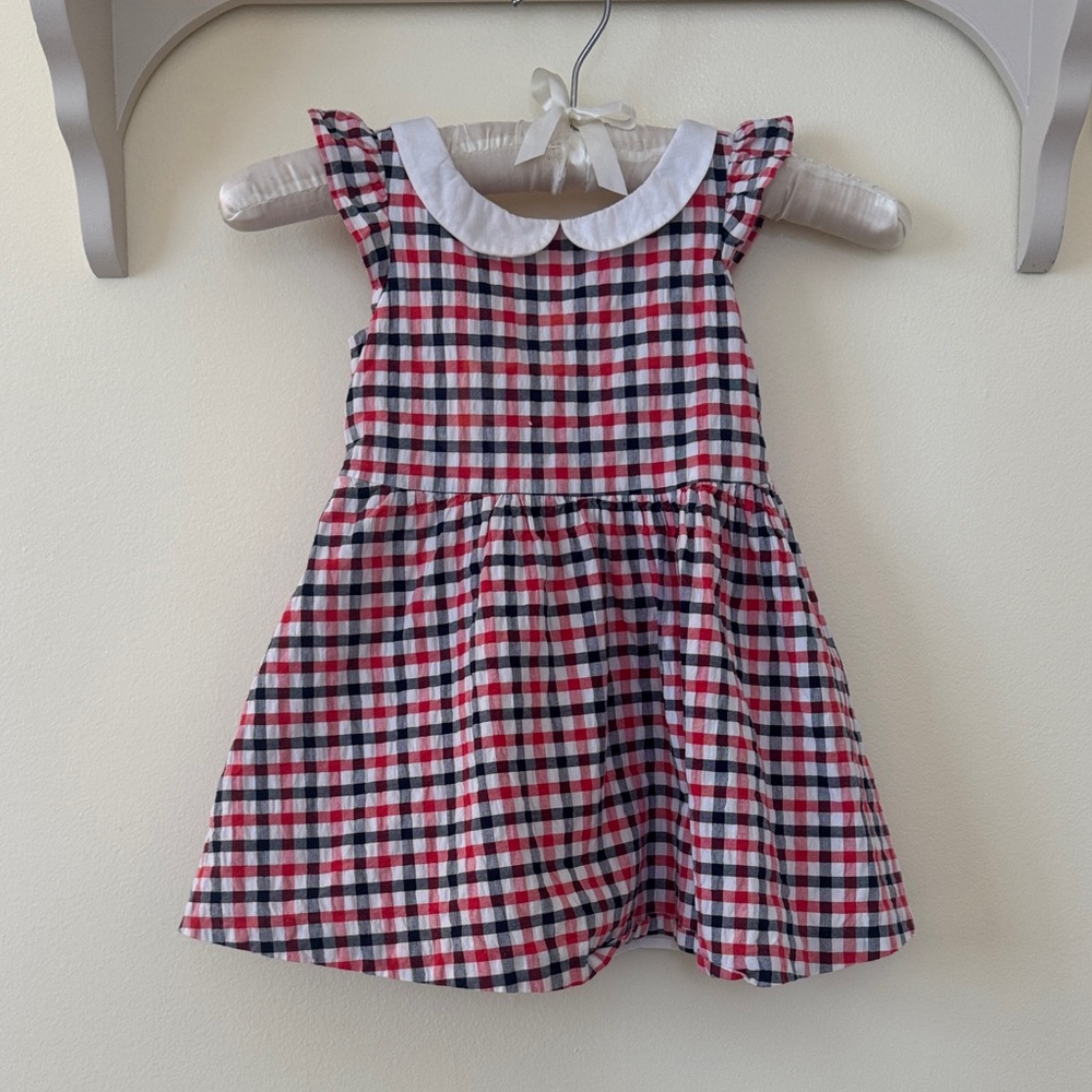 Janie and Jack Red & Navy Plaid Dress with Ruffle Sleeves, Size 2T